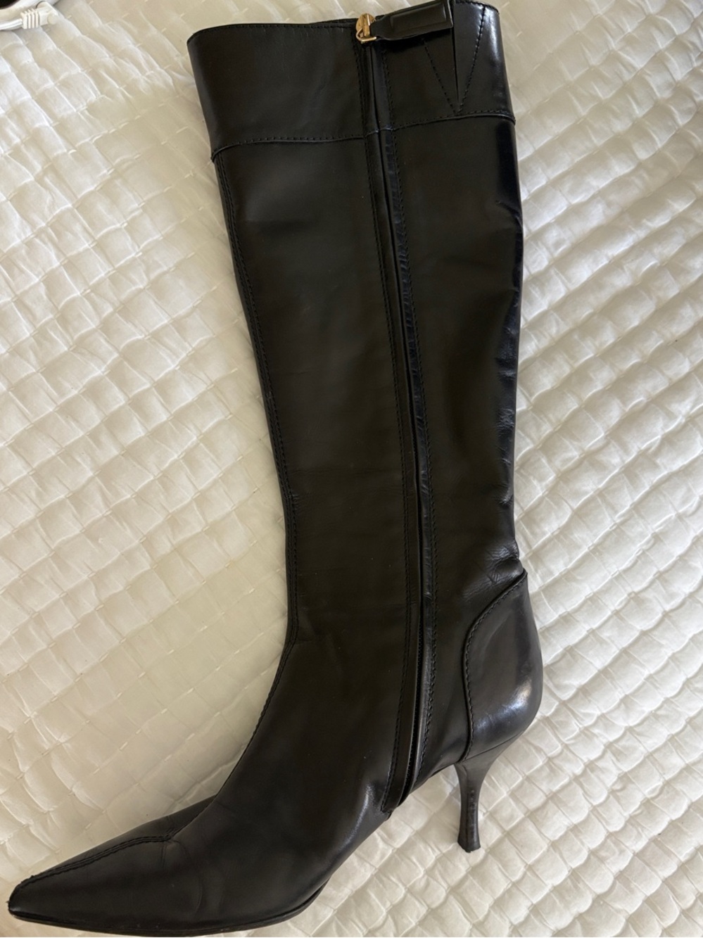 Burberry Black Leather Knee-High Boots with Signature Check Panel - Picture 2 of 3